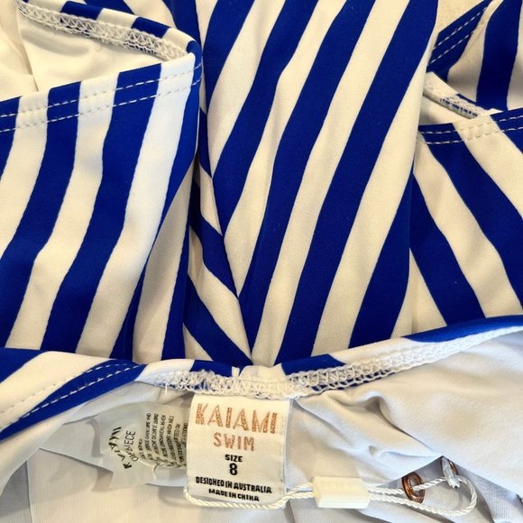 KAIAMI SWIM Blue and White Stripe One Piece Swimsuit s 8 - Picture 3 of 3